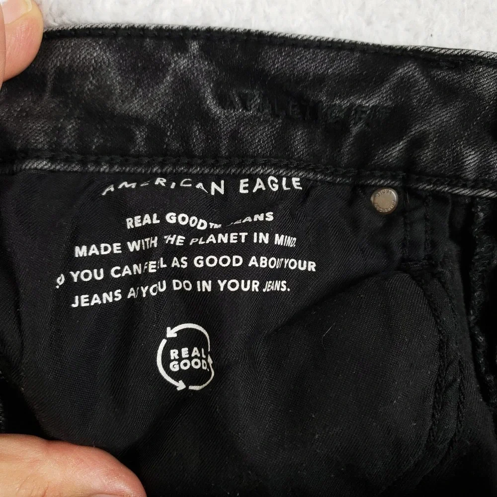 American Eagle Airflex+ Mens Skinny Distressed Jeans Washed Black 31x30 Patched